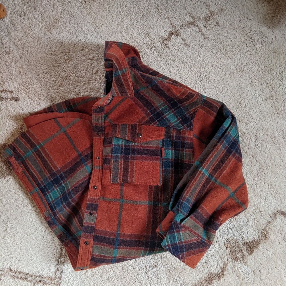 Free People Plaid Shacket in Rust Orange and Blue